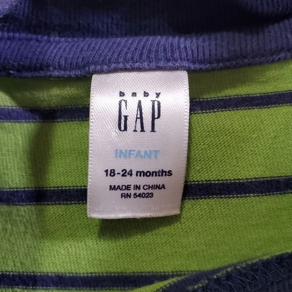 K1207 * Baby Gap Boys Number 1 Striped Tee Navy Blue Green Size 18/24M